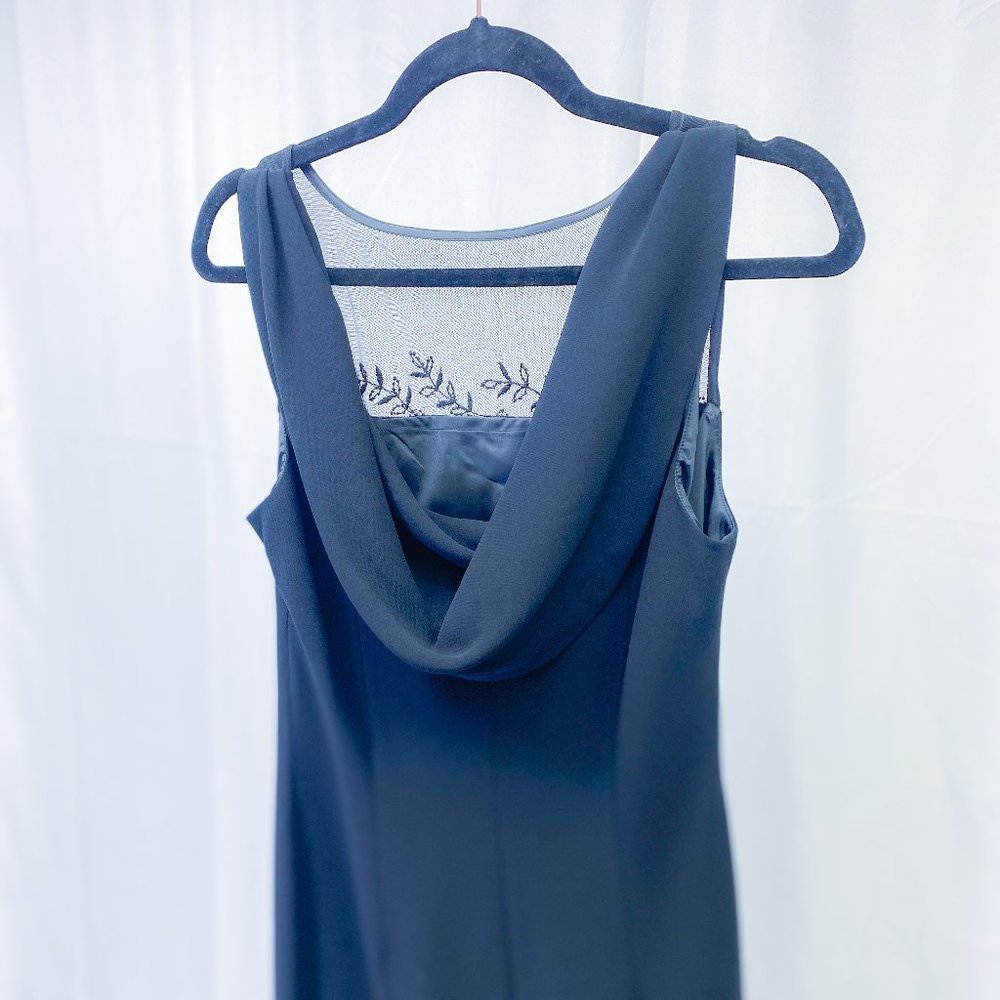 Evan Picone Chiffon Draping Back Cocktail Dress w/ Satin Lining Size 12 Black